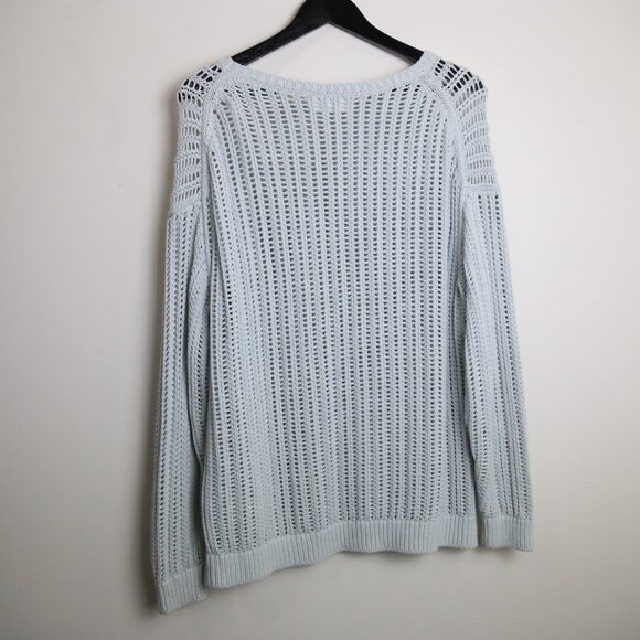 Aritzia Wilfred Free Afterglow Glacier Blue Mesh Cotton Boatneck Sweater Small - Picture 8 of 9